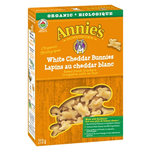 Annie's - Organic Baked Snack Crackers - White Cheddar Bunnies 213g, 1 Each