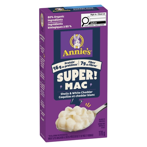 Annie's - Super! Mac - Wheat & Pea Macaroni & Cheese Shells & White Cheddar 170g, 1 Each