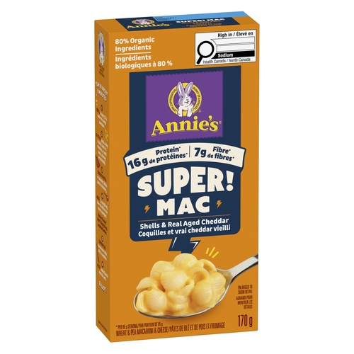 Annie's - Super! Mac - Wheat & Pea Macaroni & Cheese Shells & Real Aged Cheddar 170g, 1 Each