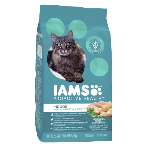 Iams - Proactive Health Indoor Weight & Hairball Care Premium Cat Nutrition with Chicken, Turkey & Garden Greens Adult 1+ Years 1.59kg, 1 Each