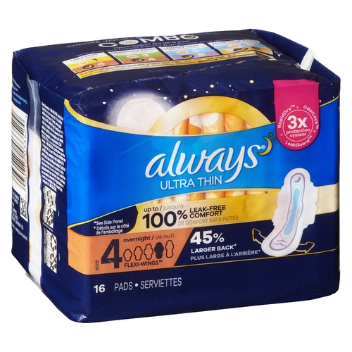 Always - Pads - Ultra Thin • Overnight - Size 4 16pk, 1 Each