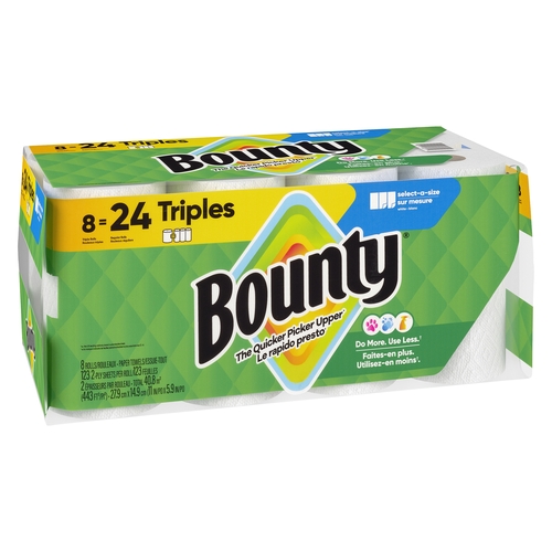 Bounty Paper Towels - 8 Triple Rolls = 24 Regular Rolls 8pk