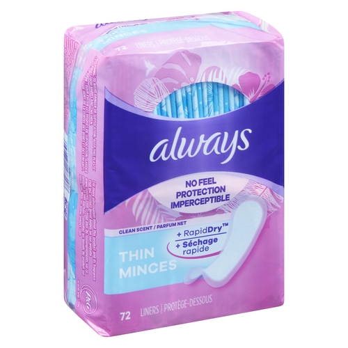Always - Liners - Thin - Clean Scent 72s, 1 Each