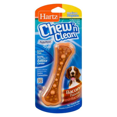 Hartz - Chew 'n Clean Toy + Treat for Dogs - Bacon Flavour - Medium 55g