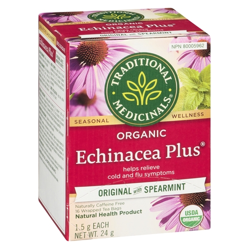 Traditional Medicinals - Organic Seasonal Wellness Tea - Echinacea Plus - Original With Spearmint 16pk, 1 Each