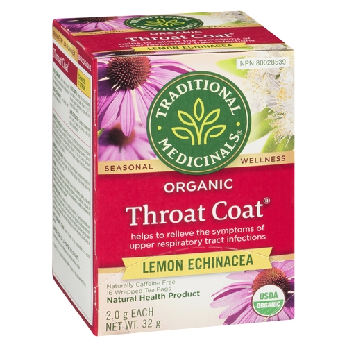 Traditional Medicinals - Organic Seasonal Wellness Tea - Throat Coat - Lemon Echinacea 16pk, 1 Each