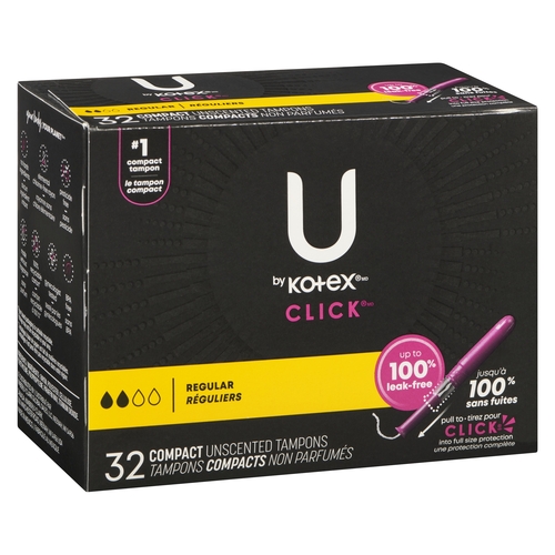 U by Kotex - Click Compact Regular Unscented Tampons Plastic Applicator 32pk, 1 Each