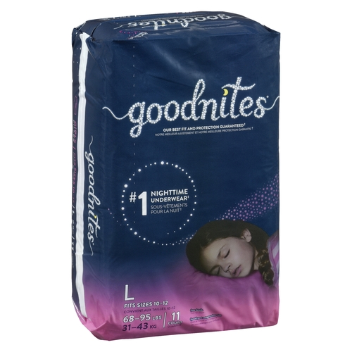 GoodNites - NightTime Underwear - Girls - Large 68-95 lb 11pk, 1 Each