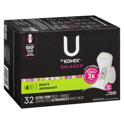 U by Kotex - Balance Heavy Ultra Thin Pads + Wings 32pk, 1 Each