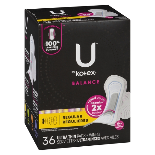 U by Kotex - Balance Regular Ultra Thin Pads + Wings 36pk, 1 Each