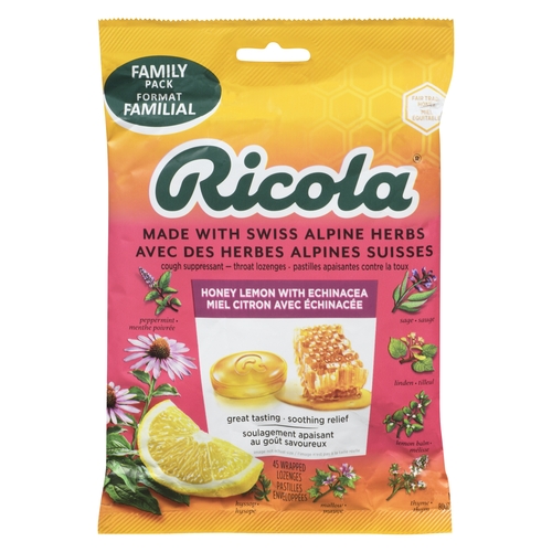 Ricola - Cough Suppressant Throat Lozenges Menthol Centres Honey Lemon 34 Drops, 1 Each