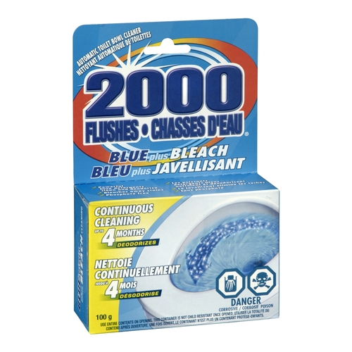 2000 Flushes Automatic Toilet Bowl Cleaner - Blue Plus Bleach 100g, 1 Each