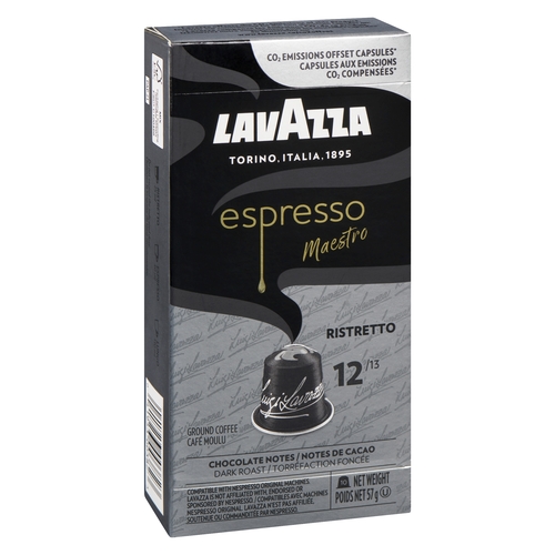 Lavazza - Ground Coffee Capsules Nespresso Compatible - Espresso Maestro Ristretto 10's 57g, 1 Each