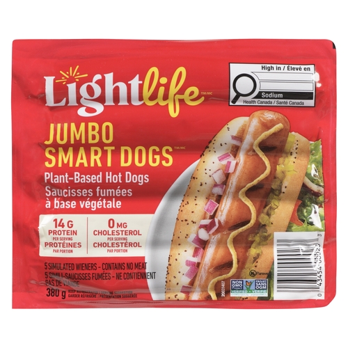 LightLife - Jumbo Smart Dogs Plant-Based Hot Dogs 5's 383g, 1 Each