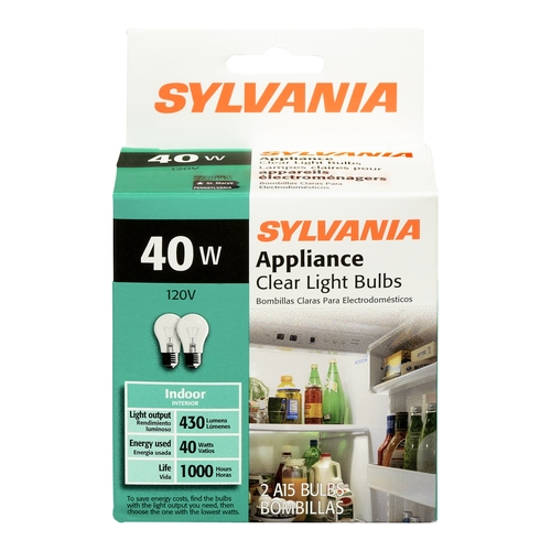 Sylvania - 40W A15 Appliance Clear Light Bulbs - 430 lumens 2pk, 1 Each