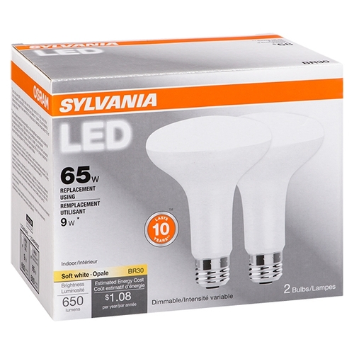 Sylvania - 9W BR30 LED Soft White Bulbs (65W replacement) 650 lumens 2s, 1 Each