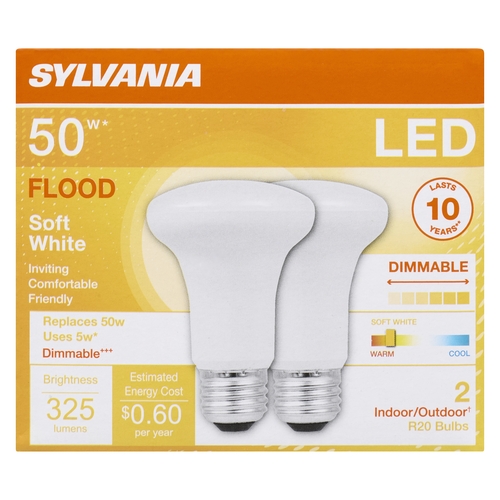 Sylvania - LED R20 Flood Bulbs - 5W Soft White - 50W Equivalent 2s, 1 Each