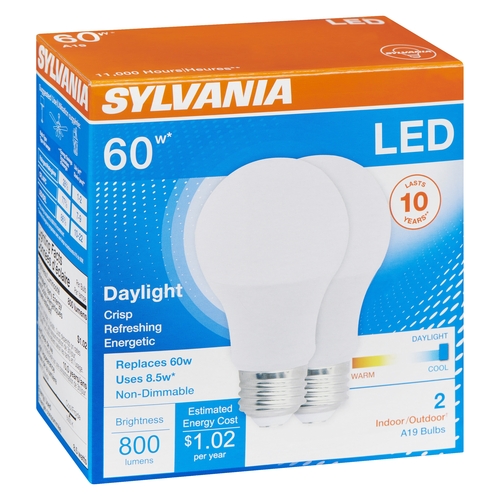 Sylvania - LED A19 Bulbs - 8.5W Daylight Cool - 60W Equivalent 2s, 1 Each