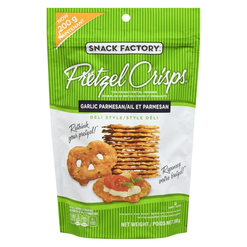 Snack Factory Pretzel Crisps - Thin, Crunchy Pretzel Crackers - Garlic Parmesan Deli Style 200g, 1 Each