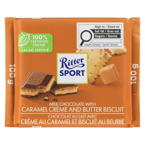 Ritter Sport - Milk Chocolate with Caramel Crème and Butter Biscuit 100g, 1 Each