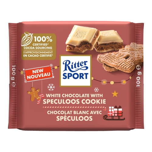 Ritter Sport - White Chocolate Bar with Speculoos Cookie 100g, 1 Each