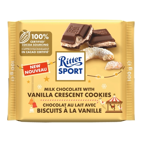 Ritter Sport - Milk Chocolate with Vanilla Crescent Cookies 100g, 1 Each