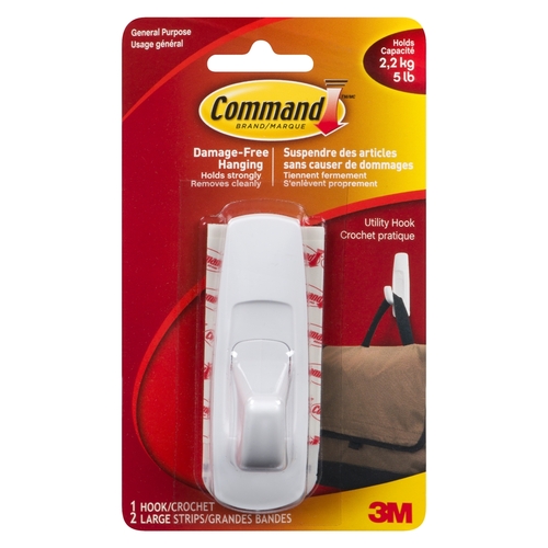 3M Command Brand - 1 Utility Hook 2 Large Strips, 1 Each