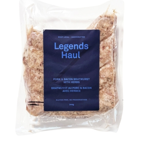 Legends Haul - Bratwurst - Pork & Bacon with Herbs 344g, 1 Each
