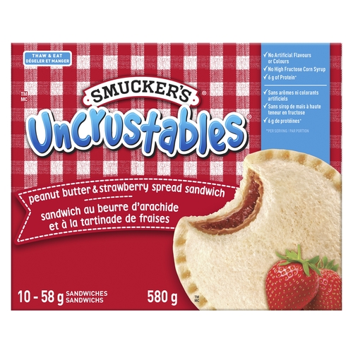 Smucker's - Uncrustables Peanut Butter & Strawberry Spread Sandwiches 10's 580g, 1 Each