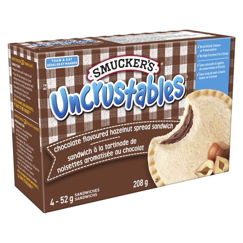 Smucker's - Uncrustables Chocolate Flavoured Hazelnut Spread Sandwiches 4's 208g, 1 Each