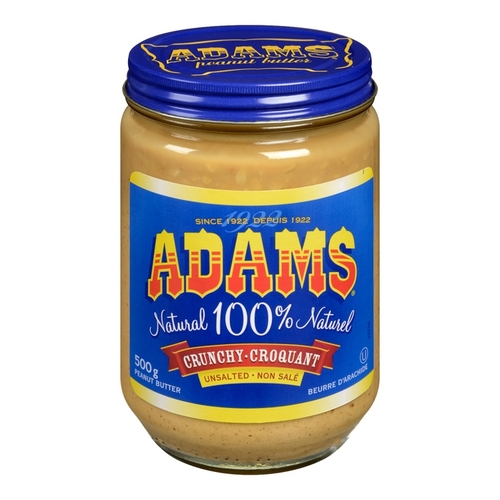 Adams - 100% Natural Peanut Butter - Crunchy - Unsalted 500g, 1 Each