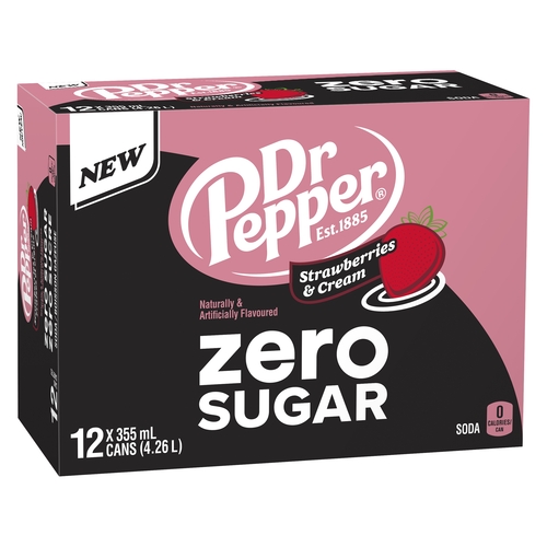 Dr Pepper Soda - Zero Sugar Strawberries & Cream 355ml, 1 Each