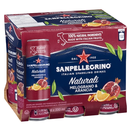 San Pellegrino - Italian Sparkling Beverage - Orange & Pomegranate Melograno & Arancia 6/330ml, 1 Each