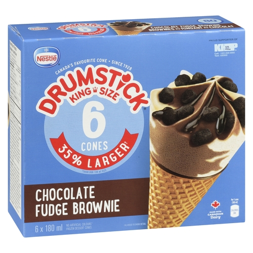 Nestle - Drumstick Frozen Dessert Cones - Chocolate Fudge Brownie - King Size 6/180ml, 1 Each