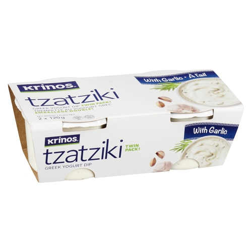 Krinos - Tzatziki Greek Yogurt Dip with Garlic 2/120g, 1 Each