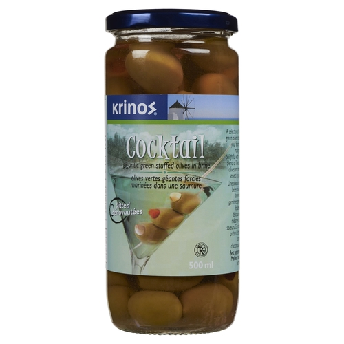Krinos - Cocktail Gigantic Green Stuffed Olives In Brine 500ml