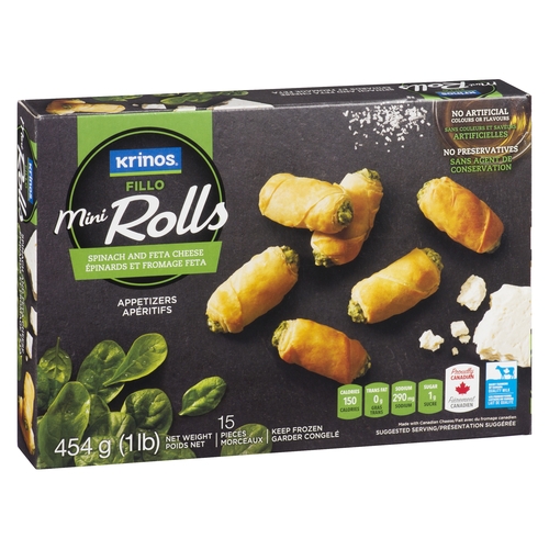 Krinos - Mini Fillo Rolls Appetizers – Spinach and Feta Cheese 454g, 1 Each