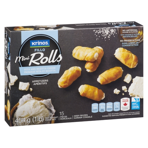 Krinos - Mini Fillo Rolls Appetizers – Feta and Ricotta Cheese 454g, 1 Each