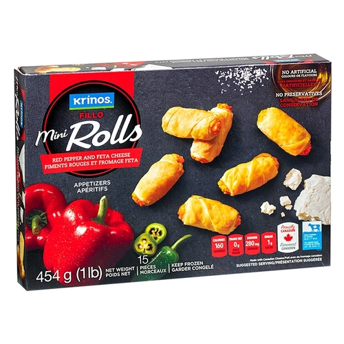 Krinos - Fillo Mini Rolls Appetizers – Red Pepper and Feta Cheese 454g, 1 Each