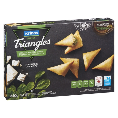 Krinos - Fillo Triangles Appetizers – Spinach and Feta Cheese 12s, 1 Each