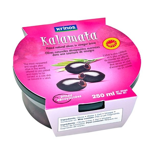 Krinos - Kalamata Natural Olives In Vinegar Brine - Pitted 250ml, 1 Each