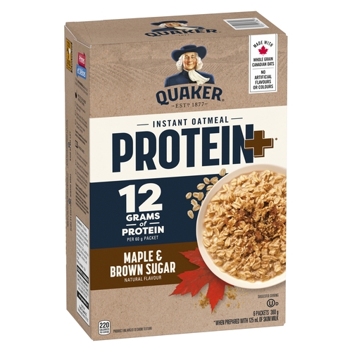 Quaker - Instant Oatmeal - Protein+ - Maple & Brown Sugar 6 Packets 360g, 1 Each