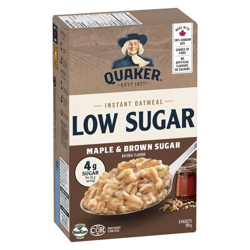 Quaker - Instant Oatmeal - Low Sugar Maple & Brown Sugar - 8 Packets 280g, 1 Each