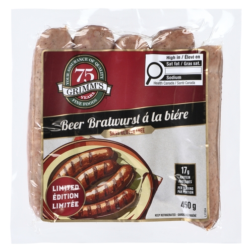 Grimm's Fine Foods - Beer Bratwurst Limited Edition 450g, 1 Each