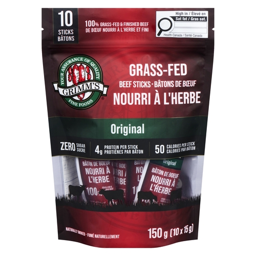 Grimm's Fine Foods - Grass-Fed Beef Sticks - Original 10's 150g, 1 Each