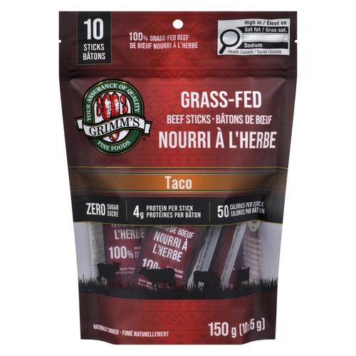 Grimm's Fine Foods - Grass-Fed Beef Sticks - Taco 10's 150g, 1 Each