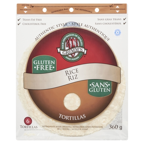 Grimm's Fine Foods - Tortillas - Rice - Gluten Free 6's 360g, 1 Each