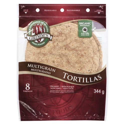 Grimm's Fine Foods - Organic Tortillas - Multigrain 8" 8's 344g, 1 Each