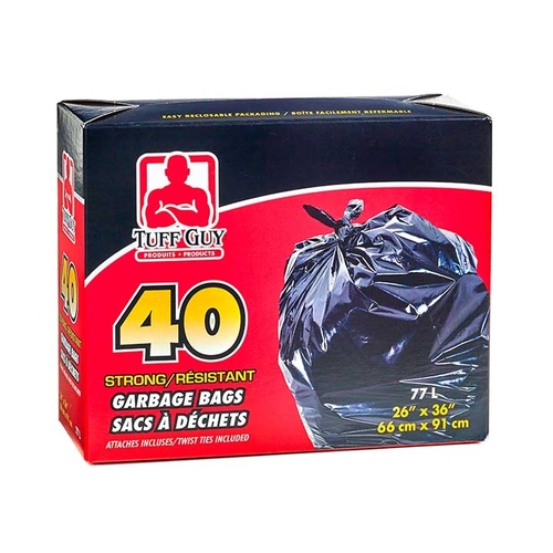 Tuff Guy - Garbage Bags - Medium Black 77L 26" x 36" 40s, 1 Each