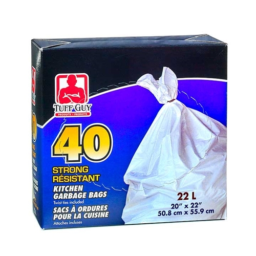 Tuff Guy - Kitchen Garbage Bags - White 22L 20" x 22" 40s, 1 Each